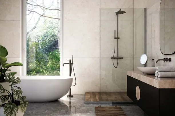 Salle de bain moderne noir et bois