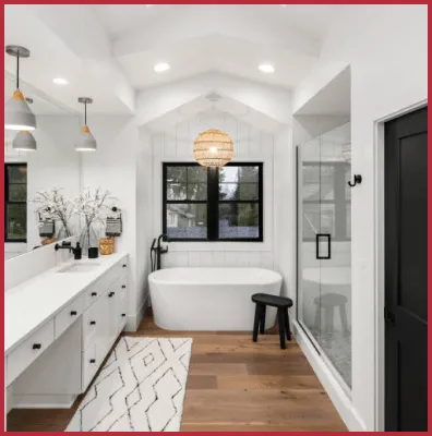 Salle de bain avec led en bois, noir et blanc