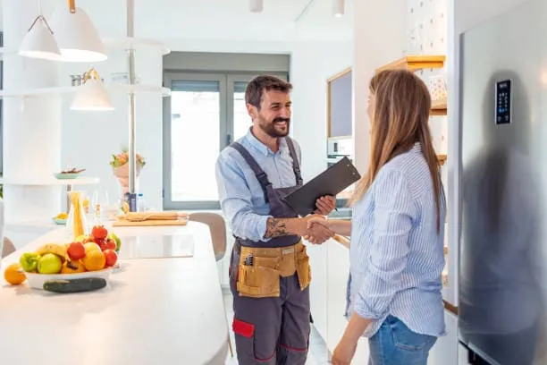 ouvrier cuisiniste avec un client