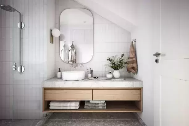 Photo salle de bain bois et blanc