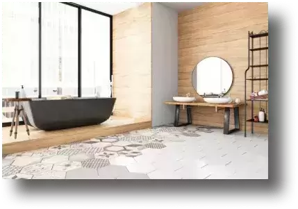 Salle de bain bois et blanc